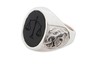 Onyx Lawyers Ring Intaglio Engraved Sterling Silver